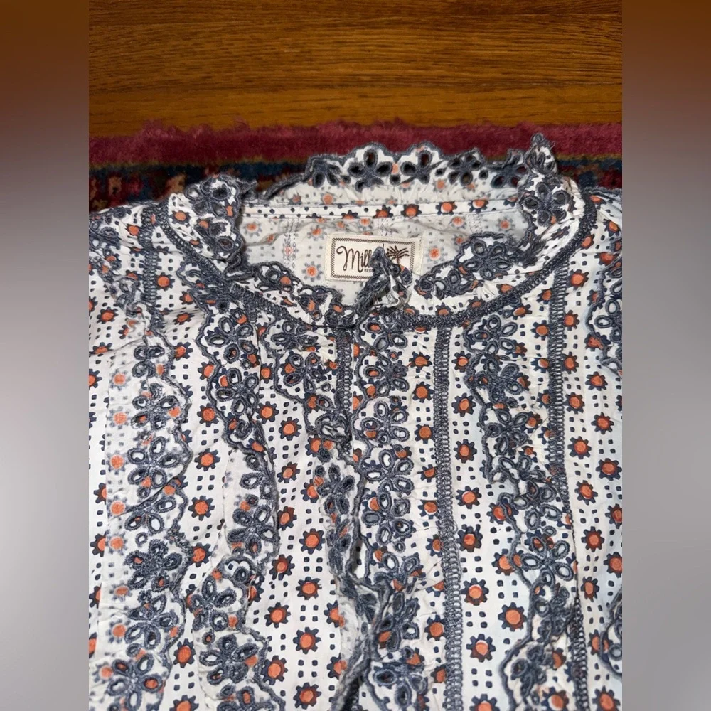 Millie Eyelet Ruffle Button Down Top - Picture 3 of 9